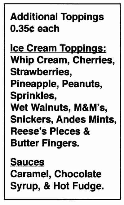 Page 6 of menu, Razzles Pizza & Ice Cream Oneonta, NY